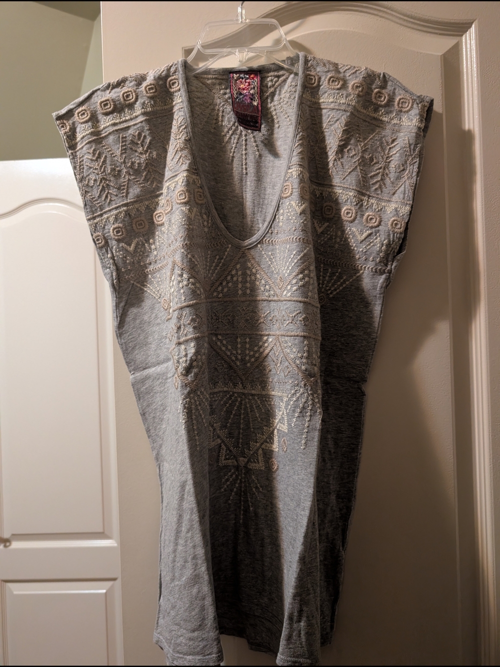 Embroidered Gray V-Neck Tunic